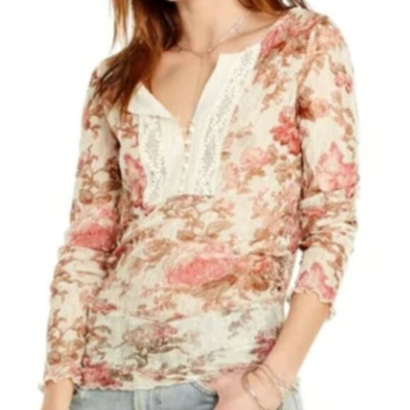 Dainty rose floral Denim and Supply Ralph Lauren Lace Long Sleeve Top Coquette M - Picture 2 of 7